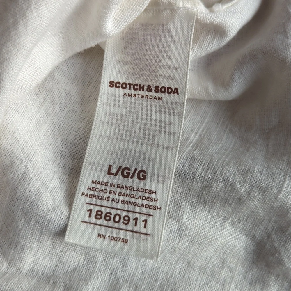 Scotch & Soda Men's Textured Linen Blend Cream Short Sleeve Button Down Shirt, L - Picture 8 of 10